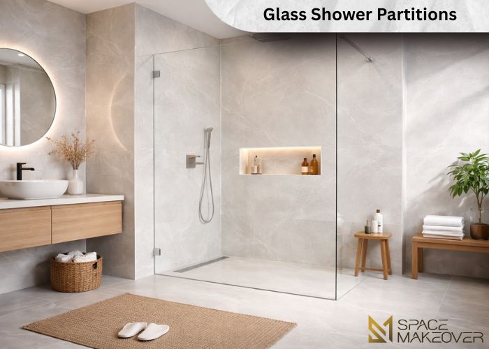 Frameless glass shower partition